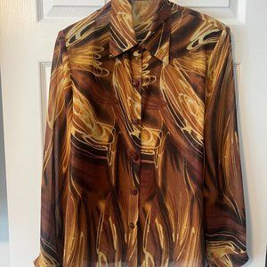 Custom Made Women's Sheer Patterned Button-Up Shirt Long Sleeve Blouse!